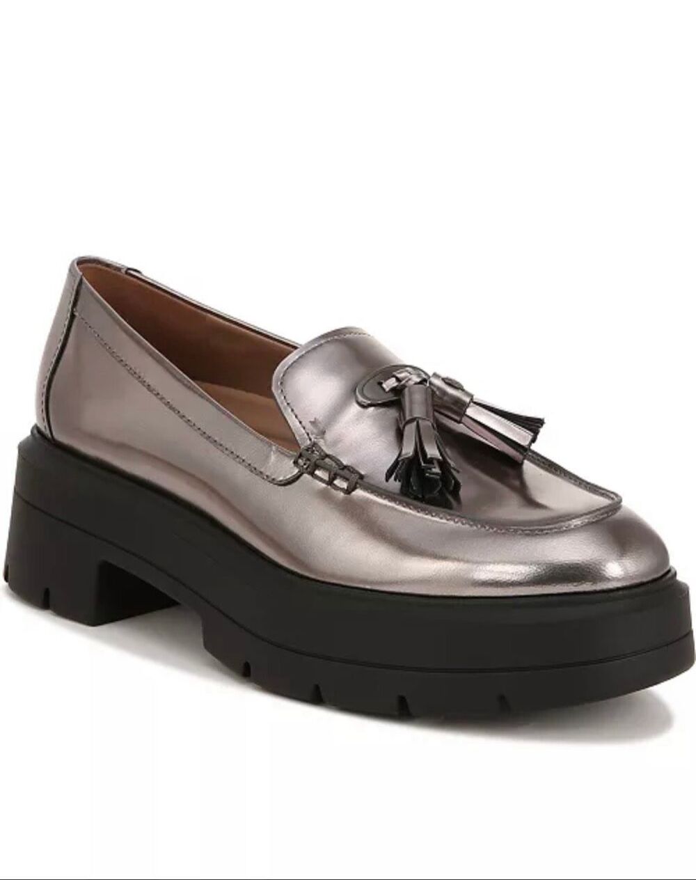 Naturalizer Nieves Chunky Comfort Slip-On Lug Sole Loafers Metallic Pewter 8 - Picture 2 of 8